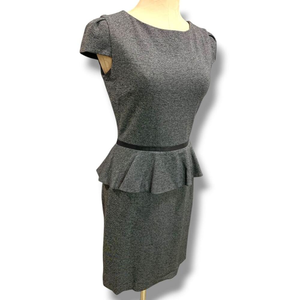 Size 4 Tahari‎ Arthur S. Levine Gray Ponte Knit Peplum Waist Dress
